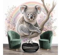 kfjhgbdshhj Papier peint mural photo Koala mignon, Papier peint mural photo Fleurs arc-en-ciel, Décoration murale pour chambre d'enfant, Marron et rose, 250 cm x 175 cm