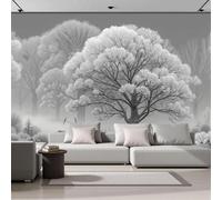 kfjhgbdshhj Papier peint panoramique 3D avec motif forêt, arbres et cerfs, décoration murale pour chambre d'enfant, salon, bureau, couloir, gris clair, 250 cm x 175 cm