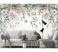 kfjhgbdshhj Papier peint panoramique en soie 3D, motif aquarelle de plantes tropicales, vigne et papillons, idéal pour la décoration murale du salon, 300 cm x 210 cm