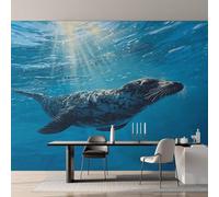 kfjhgbdshhj Papier peint phoque, gris et bleu, motif de créatures marines sous-marines, pour chambre et salon, intissé, décoration murale, 400 cm x 280 cm