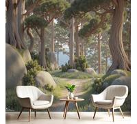 kfjhgbdshhj Papier peint photo 3D Chemin forestier, papier peint mural en soie, décoration murale pour chambre, salon, mur TV, lumière du soleil en forêt, 150 cm x 105 cm