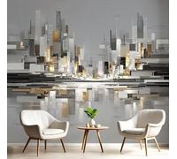 kfjhgbdshhj Papier peint photo 3D géométrique représentant une ville, paysage abstrait, gris argenté, idéal pour la décoration murale d'une chambre ou d'un salon. Dimensions : 350 cm x 256 cm.