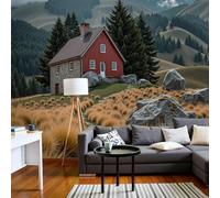 kfjhgbdshhj Papier peint photo 3D illustrant un paysage de cabanes de montagne, poster mural, sticker mural pour fond de télévision, décoration murale pour salon, chambre, restaurant, 350 cm x 256 cm