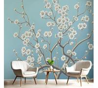 kfjhgbdshhj Papier peint photo 3D, motif floral abricotier, décoration murale simple à motifs végétaux pour salon et chambre, bleu-vert, 400 cm x 280 cm