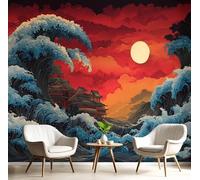 kfjhgbdshhj Papier peint photo 3D motif paysage ondulé, fresque murale d'architecture japonaise, décoration murale pour salon et chambre, écarlate, 200 cm x 140 cm