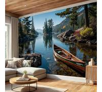 kfjhgbdshhj Papier peint photo 3D représentant des lacs, des canoës, la nature et des forêts, en soie, pour chambre, salon ou fond de télévision, 400 cm x 280 cm