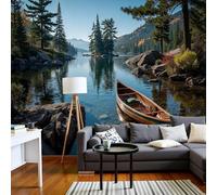 kfjhgbdshhj Papier peint photo 3D représentant des lacs, des canoës, la nature et des forêts, en tissu de soie, idéal pour la chambre, le salon ou comme fond de télévision, 150 cm x 105 cm.