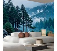 kfjhgbdshhj Papier peint photo 3D représentant une forêt de pins brumeuse, paysage nordique, fresque murale en soie, chambre, salon, mur derrière la télévision, 150 cm x 105 cm