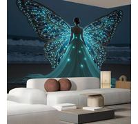 kfjhgbdshhj Papier peint photo effet 3D onirique - Poster mural en soie turquoise avec papillon et femme sur la plage, idéal pour salon ou chambre, 150 cm x 105 cm