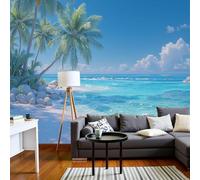 kfjhgbdshhj Papier peint photo effet 3D paysage rural - Poster mural en tissu de soie bleu azur Palm Beach, idéal pour salon et chambre, 430 cm x 300 cm