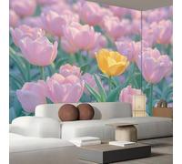 kfjhgbdshhj Papier peint photo en soie, motif jardin printanier, décor mural design pour salon, chambre, bureau, couloir, champ de tulipes roses, 430 cm x 300 cm