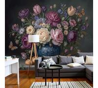 kfjhgbdshhj Papier peint photo floral, style baroque violet foncé, grand format, décoration murale 3D pour fond de télévision, vase de fleurs, 300 cm x 210 cm