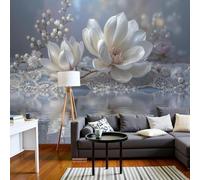 kfjhgbdshhj Papier peint photo intissé, motif de fleurs de magnolia, fresque murale florale onirique, salon, couloir, fond TV, grande fresque murale, affiche, tableau, gris, 400 cm x 280 cm