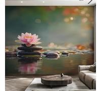 kfjhgbdshhj Papier peint Zen rose et vert pour chambre, motif méditatif et nénuphar rose, papier peint photo pour salon, papier peint intissé, décoration murale, 430 cm x 300 cm