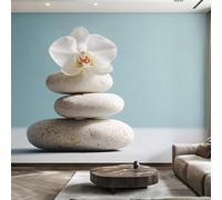 kfjhgbdshhj Papier peint Zen Stone, gris et bleu, chambre, orchidée blanche, spa, méditation, papier peint photo, salon, papier peint intissé, motif décoratif mural, 150 cm x 105 cm