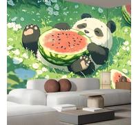 kfjhgbdshhj Photo murale 3D représentant un panda mangeant une pastèque, idéale pour une décoration murale moderne derrière une télévision, 350 cm x 256 cm. Affiche - Giclee - Tableau sans cadre