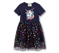 Kfnire Robe Fille Coton Robes Décontractées à Fleurs Licorne Sirène pour Filles 3-4 Ans