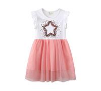 Kfnire Robe Fille Coton Robes Décontractées à Fleurs Licorne Sirène pour Filles 6-7 Ans