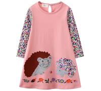 Kfnire Robe Fille | Robe T-Shirt en Coton à Manches Longues Fille 4-5 Ans