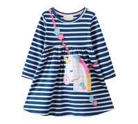 Kfnire Robe Fille | Robe T-Shirt en Coton à Manches Longues Fille 4-5 Ans
