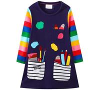 Kfnire Robe Fille | Robe T-Shirt en Coton à Manches Longues Fille 5-6 Ans