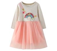Kfnire Robe Fille | Robe T-Shirt en Coton à Manches Longues Fille 5-6 Ans