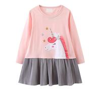 Kfnire Robe Fille | Robe T-Shirt en Coton à Manches Longues Fille 6-7 Ans