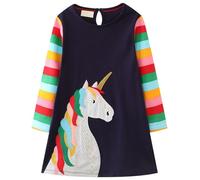 Kfnire Robe Fille | Robe T-Shirt en Coton à Manches Longues Fille 6-7 Ans
