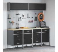 KFPOERTFGD Armoire d'atelier avec 10 tiroirs et plaque perforée, armoire à outils en acier robuste, 200 x 55 x 200 cm, noir