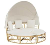 KFPOERTFGD Lit de salon d'extérieur avec auvent et coussin, île de jardin en rotin synthétique, ensemble de meubles de jardin modulables pour terrasse et balcon, crème, 160 x 151 cm