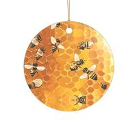 KFRXXZQB Abeille sur peigne - Pendentif en acrylique doré - Ornement personnalisable haute clarté pour Noël et décoration de mariage.