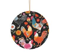 KFRXXZQB Adorables poules coq - Pendentifs ronds en aluminium imprimés - Impression double face personnalisable, cordon doré fin de 0,8 mm pour Noël., 8cm, Alumide