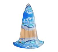 KFRXXZQB Beach Sea - Cape à capuche imprimée pour jeunes - Cape imprimée réglable pour événements d'Halloween, théâtre scolaire et costumes S
