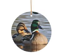 KFRXXZQB Canard colvert - Pendentifs ronds en aluminium - Impression double face personnalisable, cordon doré fin de 0,8 mm pour Noël., 10cm, Alumide