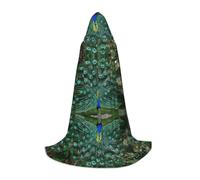 KFRXXZQB Cape à capuche imprimée avec plumes de paon vertes pour jeunes - Cape imprimée réglable pour événements d'Halloween, théâtre scolaire et costumes M