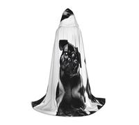 KFRXXZQB Cape à capuche imprimée chien carlin noir mignon - Cape imprimée réglable pour événements d'Halloween, théâtre scolaire et costumes S