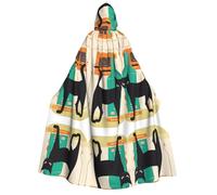 KFRXXZQB Cape d'Halloween à capuche avec motif chat d'art moderne du milieu du siècle pour les festivals, les événements et les fêtes à thème avec tissu lavable en machine