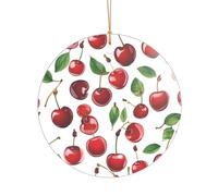 KFRXXZQB Cerises rouges - Pendentif en acrylique doré - Ornement personnalisable de haute clarté pour Noël et décoration de mariage.