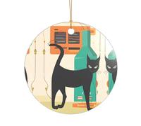 KFRXXZQB Collier doré avec pendentif en acrylique imprimé chat moderne du milieu du siècle - Ornement personnalisable de haute clarté pour Noël et décoration de mariage.