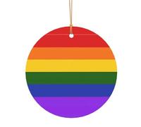 KFRXXZQB Drapeau arc-en-ciel - Pendentifs ronds en aluminium - Impression double face personnalisable, cordon doré fin de 0,8 mm pour Noël., 8cm, Alumide