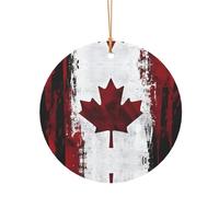 KFRXXZQB Drapeau du Canada rétro - Pendentifs ronds en aluminium - Impression double face personnalisable, cordon doré fin de 0,8 mm pour Noël., 10cm, Alumide