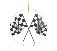 KFRXXZQB Drapeaux à carreaux noirs et blancs - Pendentif en acrylique doré - Ornement personnalisable haute clarté pour Noël et décoration de mariage.