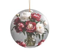 KFRXXZQB Fleur de pivoine - Pendentif en acrylique imprimé doré - Ornement personnalisable haute clarté pour Noël et décoration de mariage.