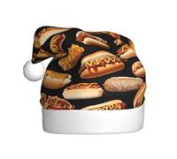 KFRXXZQB Fun Food Hot Dogs - Chapeaux de Noël en peluche pour adultes - Chapeaux de Père Noël festifs pour adultes - Rassemblements de Noël légers et confortables, fêtes de fin d'année.
