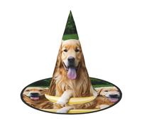 KFRXXZQB Golden Retriever - Chapeau d'Halloween à couverture complète pour Halloween - Couvre-chef de sorcière pliable pour festivals, fêtes et fêtes