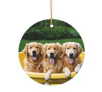 KFRXXZQB Golden Retriever Dogs - Pendentifs ronds en aluminium imprimés - Impression double face personnalisable, cordon doré fin de 0,8 mm pour Noël., 10cm, Alumide