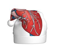 KFRXXZQB Graphique en forme de cœur de l'anatomie humaine - Chapeaux de Noël en peluche pour adultes - Chapeaux de Père Noël festifs pour adultes - Rassemblements de Noël légers et confortables, fêtes