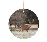 KFRXXZQB Gratuit Cerf Whitetail - Pendentifs ronds en aluminium - Impression double face personnalisable, cordon doré fin de 0,8 mm pour Noël., 10cm, Alumide