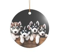 KFRXXZQB Husky Puppies Dogs - Pendentif en acrylique doré - Ornement personnalisable haute clarté pour Noël et décoration de mariage.