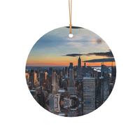 KFRXXZQB Impression de la ville de New York - Pendentifs ronds en aluminium - Impression double face personnalisable, cordon doré fin de 0,8 mm pour Noël., 10cm, Alumide